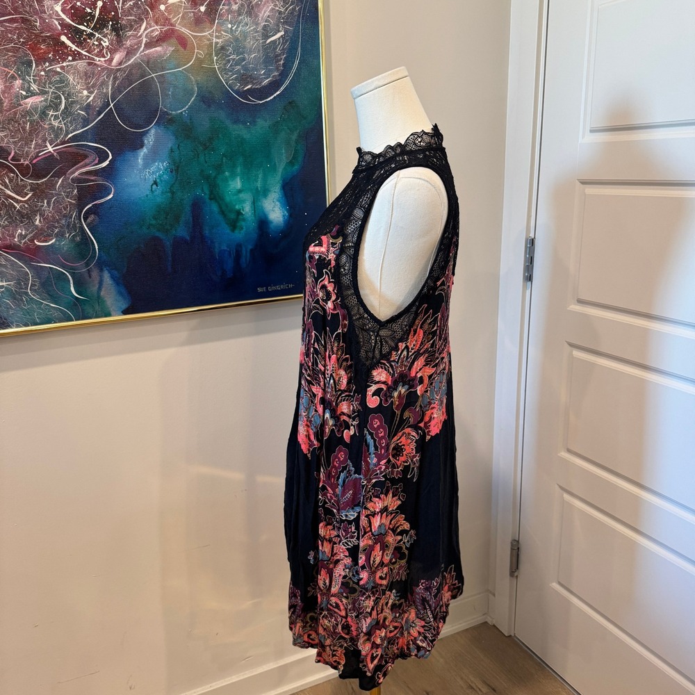 Free People Intimately Black Floral Paisley Lace Mock Neck Mini Dress Medium EUC - Picture 7 of 7
